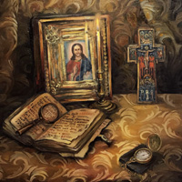 «Картина с иконой Господь Вседержитель», 60х70 см, холст, масло. 2022 год